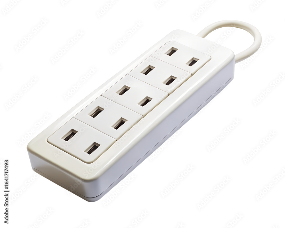 White power strip with multiple sockets, isolated on transparent background White power strip with multiple sockets, isolated on transparent background