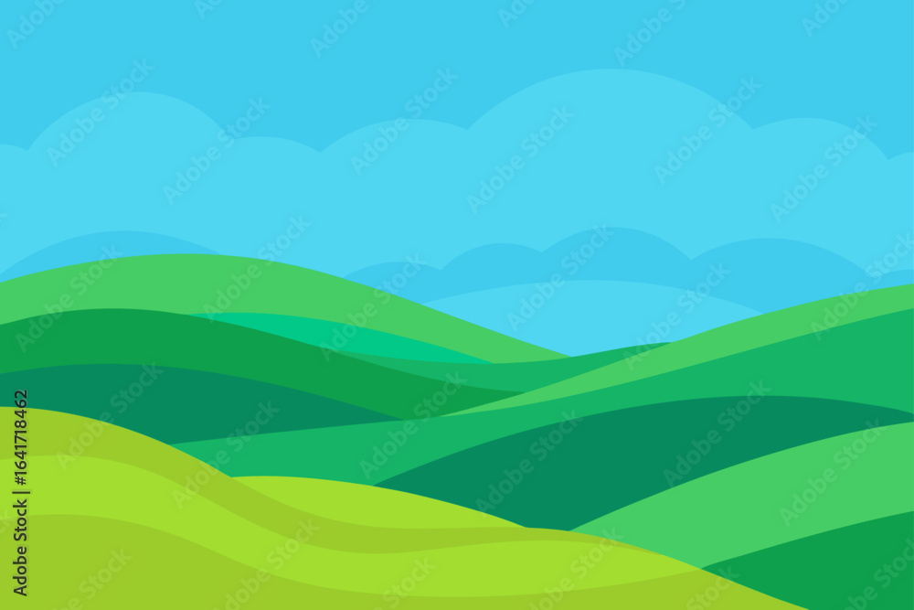 Cartoon landscape with rolling green hills Cartoon landscape with rolling green hills