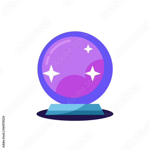 Illustration of a purple crystal ball with stars on a stand