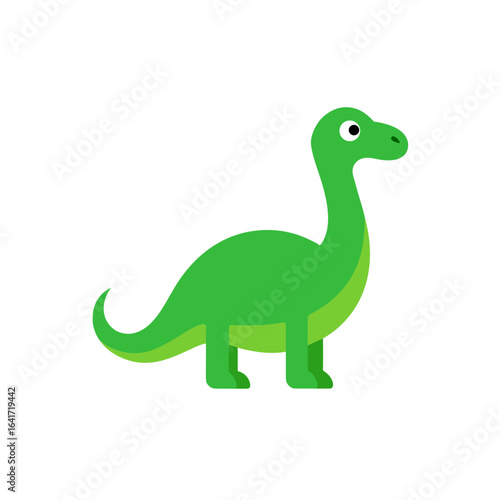 Illustration of a bright green cartoon brachiosaurus dinosaur