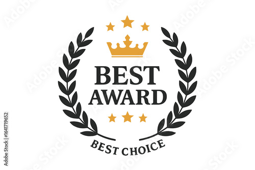 Premium Best Award Badge Vector, Laurel Wreath Crown Stars Emblem, Best Choice Top Product Icon, Luxury Brand Winner Label, Gold and Black Winner Symbol, Editable Transparent Background, Stock Graphic
