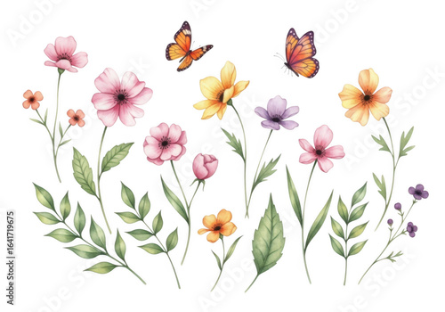 Wallpaper Mural Watercolor floral arrangement with butterflies isolated on transparent background Torontodigital.ca