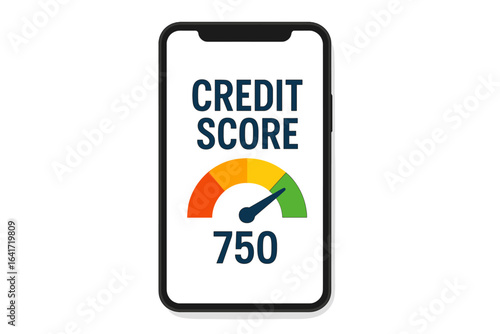 Credit Score Meter on Smartphone Screen, Financial Health Concept, Vector Illustration with Colorful Risk Gauge, Personal Finance, Banking, Credit Rating Indicator, Transparent Background