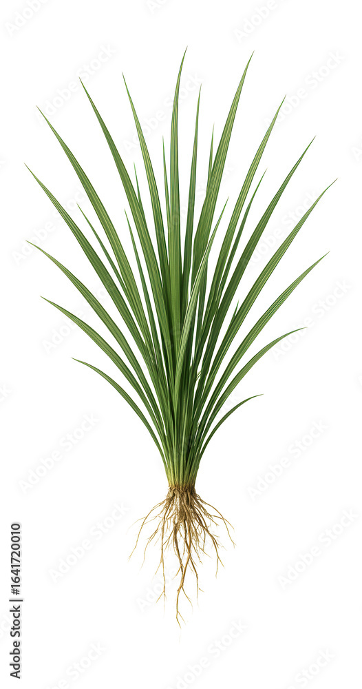 Fototapeta premium Pioneer grass tuft with narrow, linear leaves and delicate root system