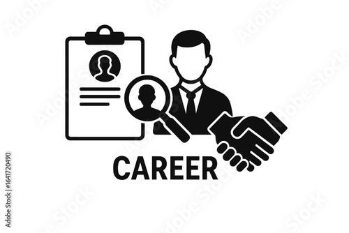 Career development concept. Resume, business professional, recruitment, job search, HR, interview, candidate selection, employment handshake, hiring process, headhunting. Vector illustration.
