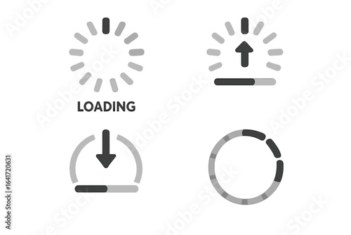 Set of 4 Circular Loading Icons and Progress Bars for Web User Interface, Upload and Download Animation, Modern Website Preloader Elements, Round Process Indicator Design Collection