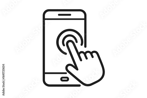Click on smartphone icons, simple illustration of tapping and touching touchscreen devices, hand interacting with mobile phone interface, digital pointer and user gesture concept