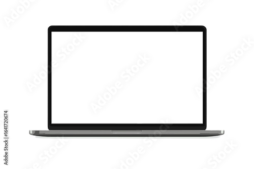 Modern laptop computer screen mockup front view, realistic digital device illustration, sleek portable computer display, technology gadget vector on transparent background