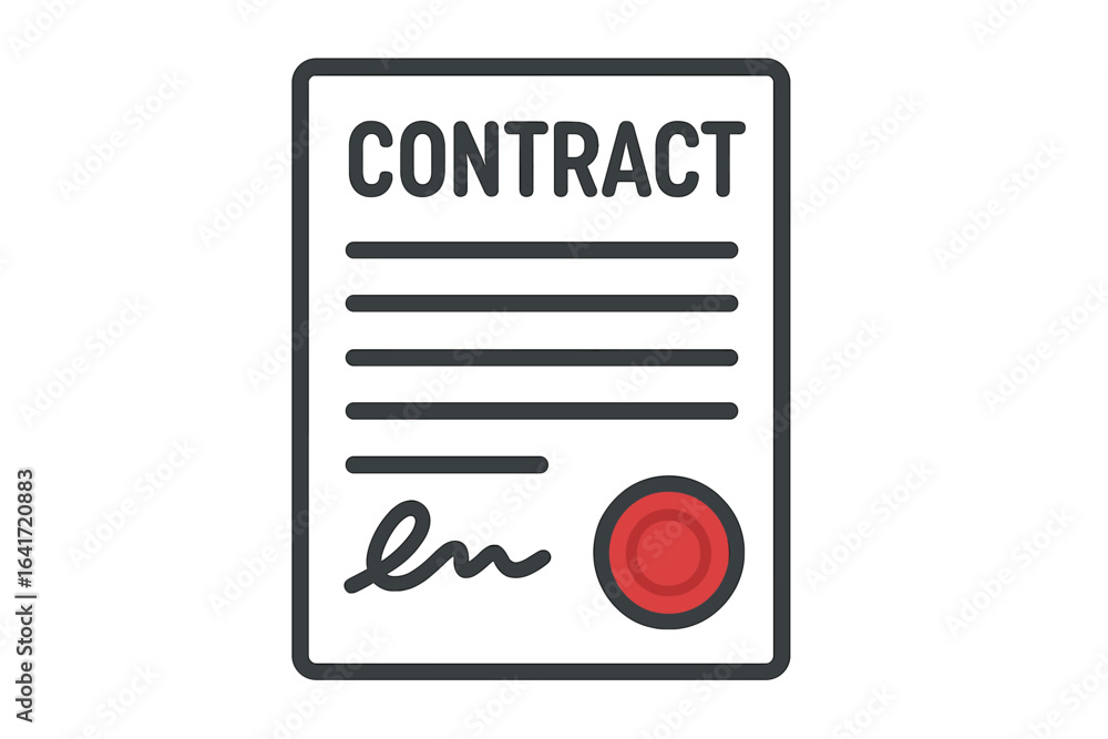 Naklejka premium Contract agreement memorandum of understanding legal document with stamp and seal concept, business contract illustration for web banners, websites, infographics, transparent background vector