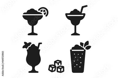 Frozen Cocktail Icons Solid Filled Vector Set of Frozen Margarita Daiquiri Frozen Colada Blended Mojito Ice Cubes Illustration Transparent Background