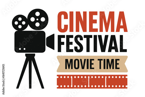 Cinema festival poster vector, retro movie camera illustration, film festival event template, vintage movie time concept, film reel, cinematic event, creative cinema design, film strip art