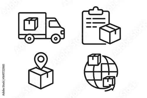 Delivery and logistics web icon set in line style, shipping and transportation symbols for mobile app and website, vector illustration on transparent background, modern design elements