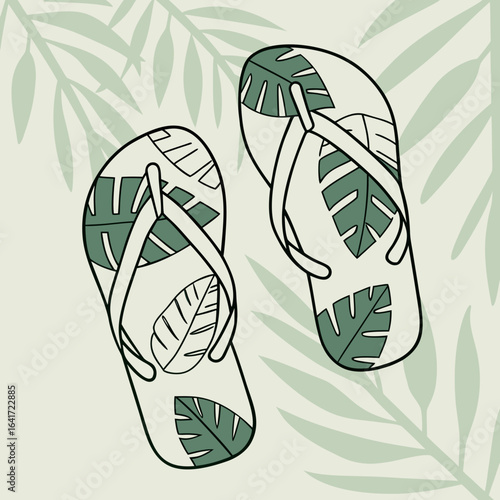 Tropical Paradise: A stylish pair of flip-flops adorned with a captivating leaf design evokes the serenity of a tropical getaway.