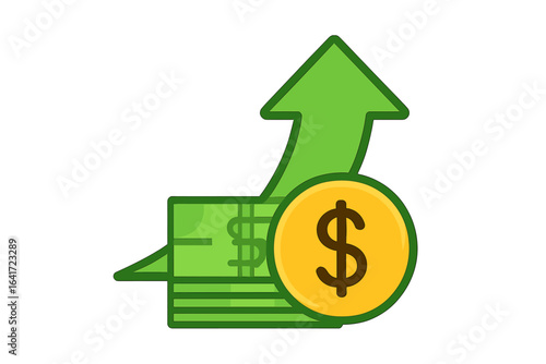 Financial growth and profit concept. Rising dollar rate, salary increase, market expansion, upward arrow, investment gains, cash earnings, wealth creation, business success vector illustration.