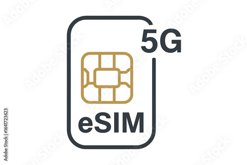 eSIM Technology Vector Illustration, Embedded SIM Card Icon, New Mobile Communication Technology, 5G SIM Cards with Chip for Mobile Devices, Digital Connectivity Symbol