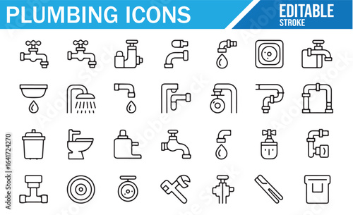 Icons representing plumbing services, faucets, and plumbing tools for repairs.