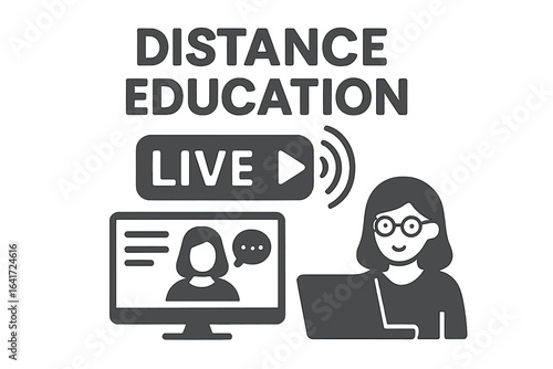 Distance learning online education vector illustration. Virtual classroom, internet teaching, remote courses, live streaming teacher, home study, online student technology, modern e-learning concept.