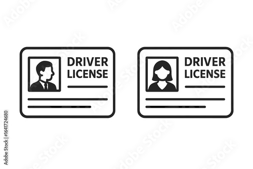 Identification card icon with male and female driver license template, flat vector illustration on transparent background, personal ID card design, identity verification concept