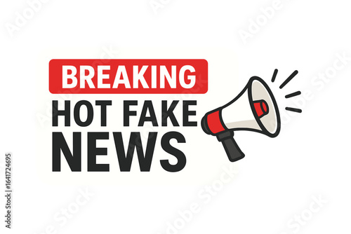 Breaking fake news alert announcement banner. Megaphone hot news media concept. Urgent message loudspeaker illustration. Digital newsletter advertising warning. Vector design for business promotion.