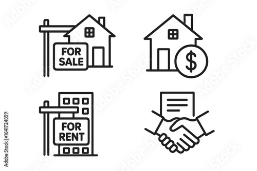 Sale and purchase of house and apartment, property loan financing, rental agreements, real estate trading contract, vector illustration on transparent background, home ownership concepts