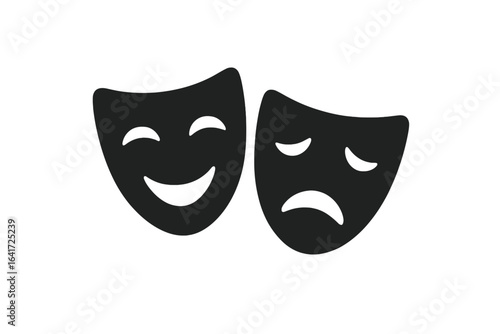 Masquerade vector icons, theater masks symbol, comedy and tragedy masks, happy and sad faces, classic theatrical drama and satire symbols, traditional theater art design