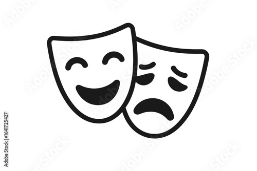 Theater Masks Icon Set, Masquerade Vector Symbols, Comic and Tragic Mask Illustration, Happy and Sad Faces, Traditional Theater Symbol, Drama and Comedy Masks, Stage Performance Emblems