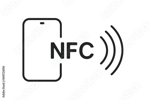 NFC technology icon with smartphone and wireless signal waves, vector illustration on transparent background for contactless communication and mobile payments