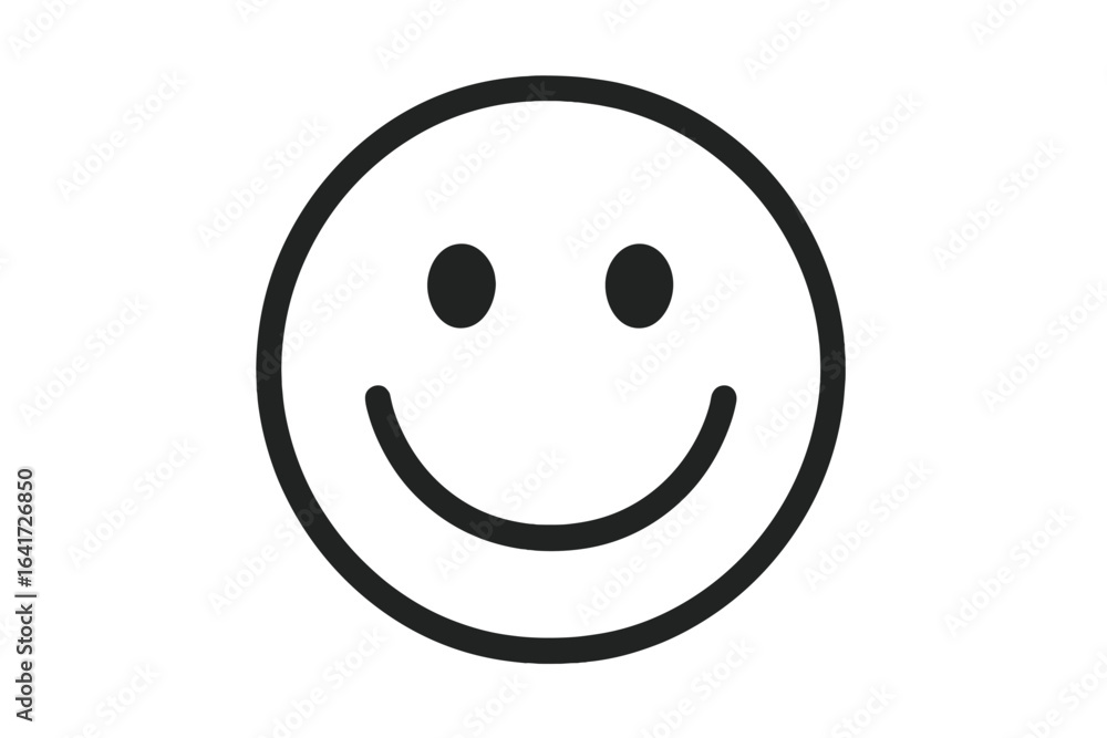 Smiley face icon vector illustration. Happy emotion symbol on transparent background. Simple black line smiley emoticon. Positive mood, cheerful and friendly expression design. Smiley face icon vector illustration. Happy emotion symbol on transparent background. Simple black line smiley emoticon. Positive mood, cheerful and friendly expression design.