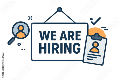 Recruiting and Hiring Open Vacancy Announcement with Business Hiring Message, Job Vacancies, Employee Recruitment, and Job Application Vector Illustration on Transparent Background