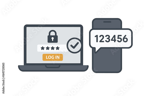 Two-step authentication icon, verification SMS with push code message confirmation for account login, multi-factor authentication security concept with verification code message