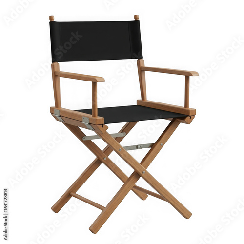 A classic wooden directors chair with black canvas seat and back ready for a film set or studio production isolated on transparent background