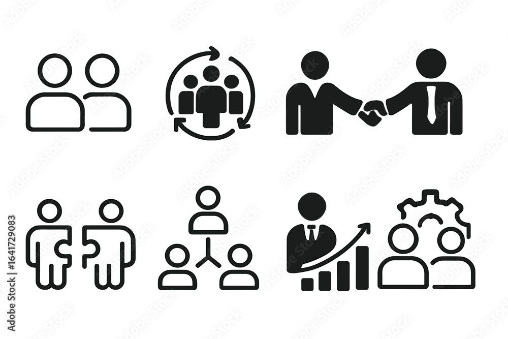 Teamwork and Business Cooperation Icons for Web and Mobile App, Vector Illustration of Collaboration, Partnership, Management, Growth, Strategy, and Network on Transparent Background Teamwork and Business Cooperation Icons for Web and Mobile App, Vector Illustration of Collaboration, Partnership, Management, Growth, Strategy, and Network on Transparent Background