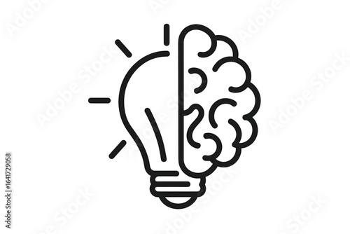 Symbol of creativity and innovation, half light bulb and brain, concept of ideas, intelligence, solution, education, inspiration, thinking, knowledge, and mental power, vector illustration