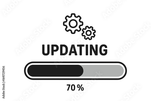Software update progress bar loading, system upgrade installation process, digital loading indicator with gears, technology update icon, vector progress bar concept