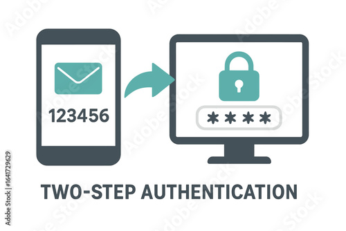 Two-step authentication vector illustration, secure login process, online security concept, two-factor authentication method, digital identity protection, transparent background