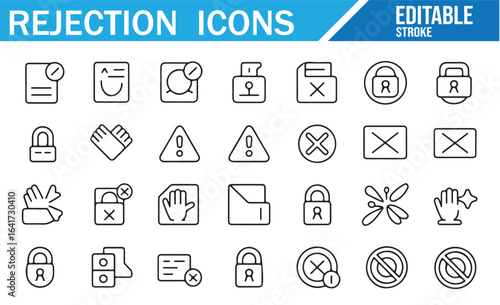 Rejection, warning, and blocked access icons for security and privacy designs.