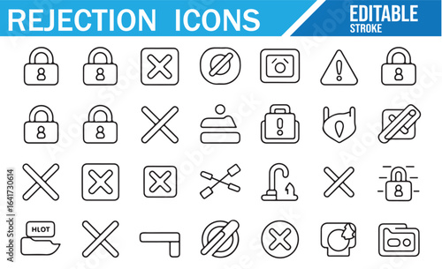 Editable vector icons for rejection, denial, and restricted access symbols.