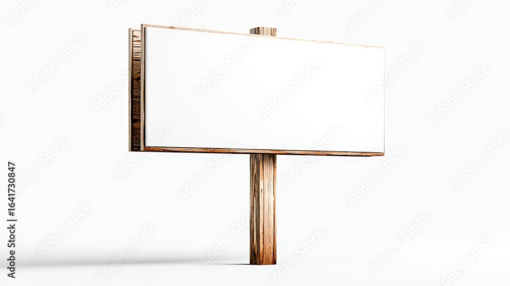 Fototapeta premium Wooden Billboard Mockup with Blank White Space for Advertisement Display on Isolated White Background