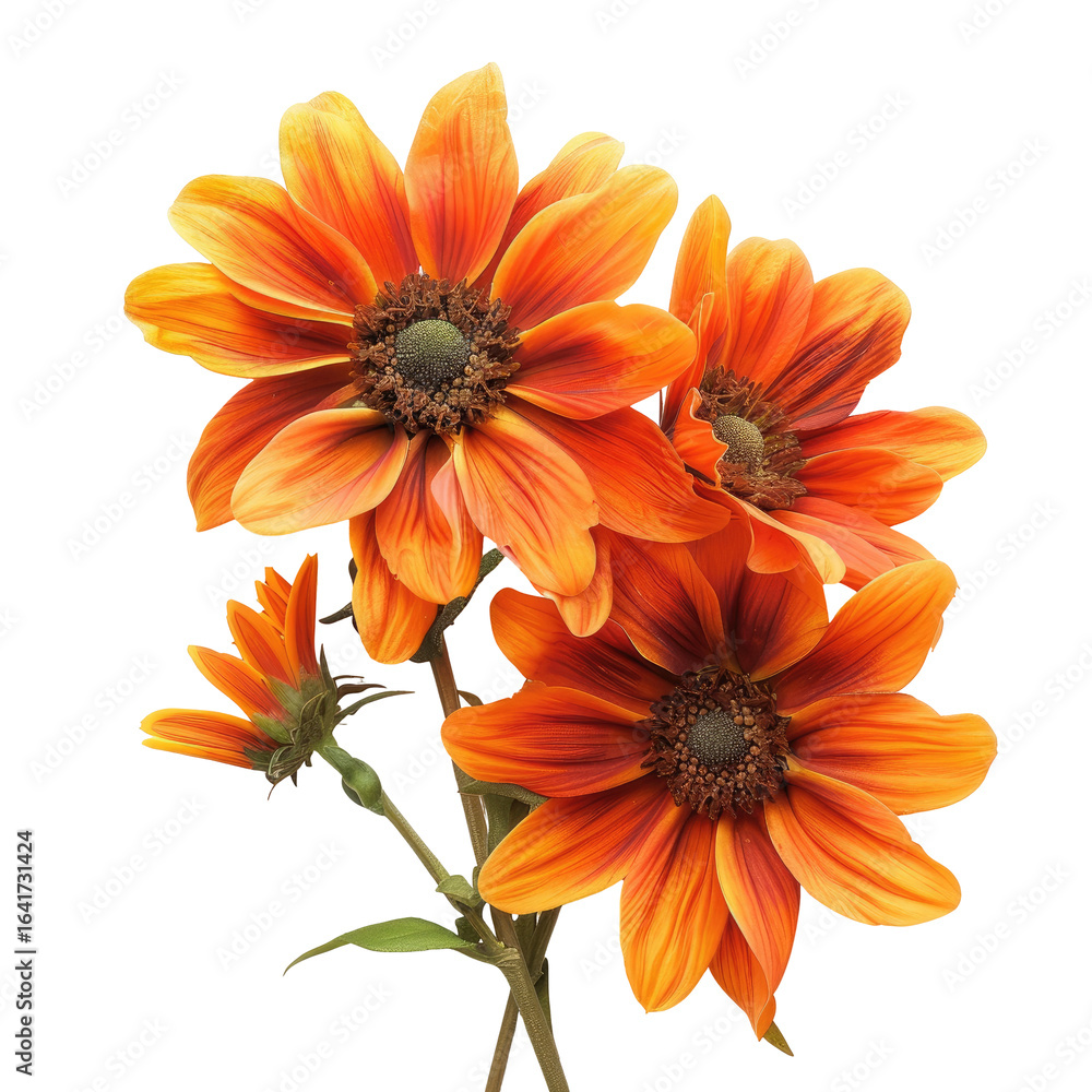 Fototapeta premium Orange flowers bouquet, studio shot, dark background, floral arrangement, website design