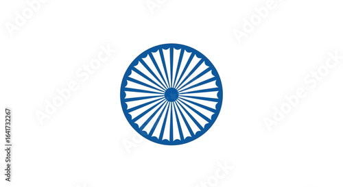 Blue spoked wheel symbol representing law and righteousness. Vector illustration of a circular dharmic emblem on a white background.