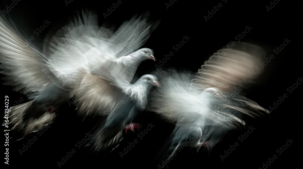 Fototapeta premium white doves in motion blur