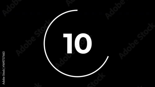 Round circle countdown timer 15 Seconds animation. 15 to 0 second countdown on black background. 4k