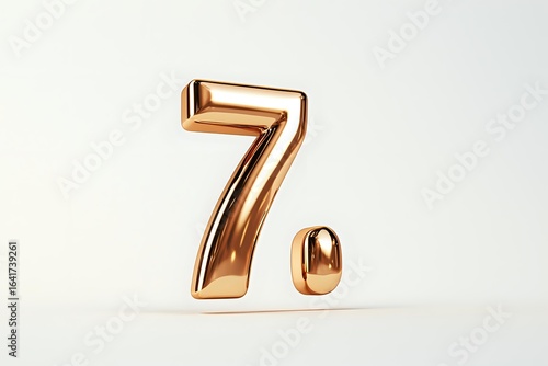 Golden metallic number seven with decimal point floating on light background, glossy bronze digit symbol for anniversary or ranking design.