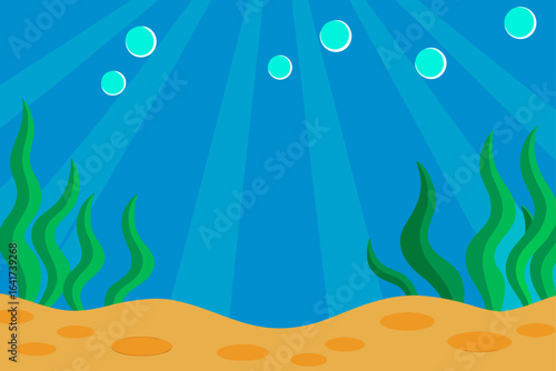 Cartoon underwater scene with bubbles and sea