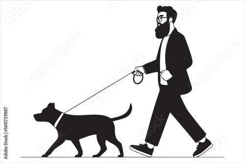 Man Walking Dog Silhouette Pet Walker Clipart for Crafts