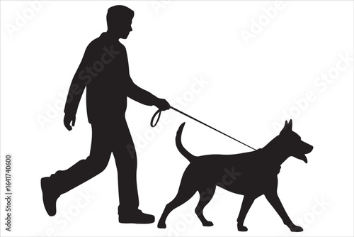 Man Walking Dog Silhouette Pet Walker Clipart for Crafts