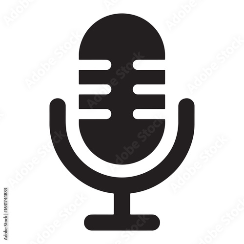 Black vintage microphone icon on white background simple graphic retro audio