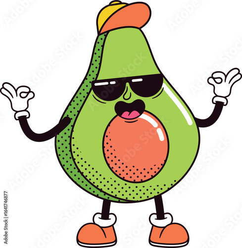 Groovy peaceful avocado mascot vector illustration