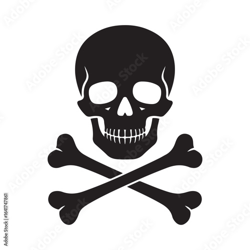 Skull and bones silhouette vector, Skull crossbones icon Clipart. Vector black silhouette. with white background.