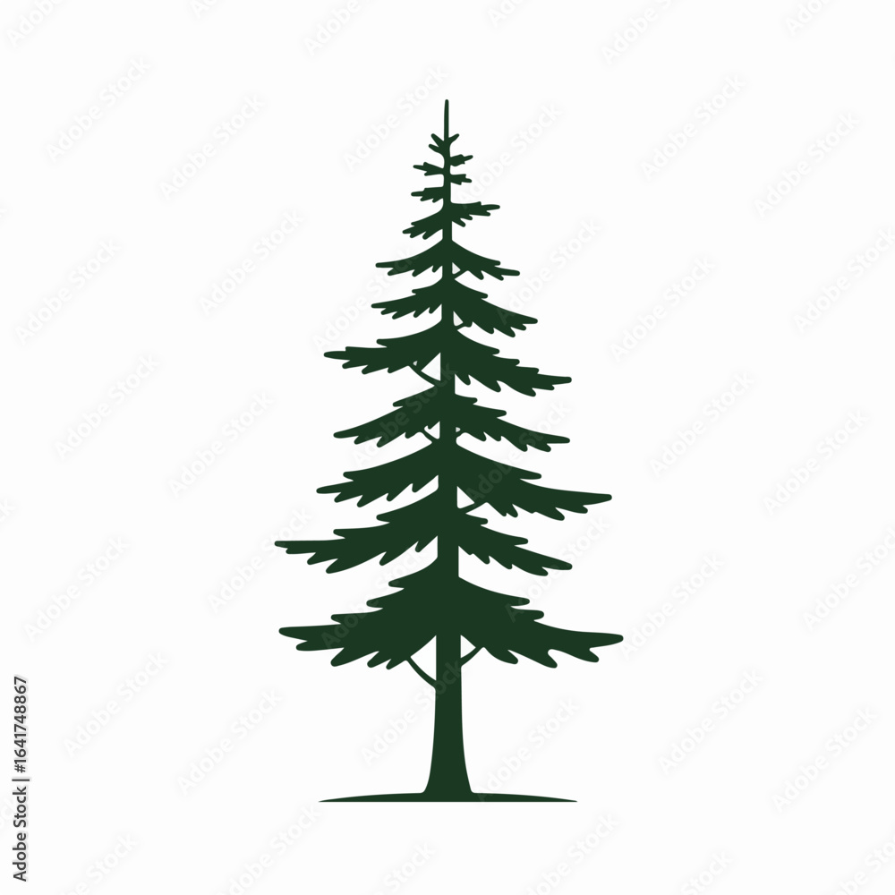 Obraz premium Stylized dark green conifer tree silhouette on a white background, suitable for graphic design and nature-themed projects.